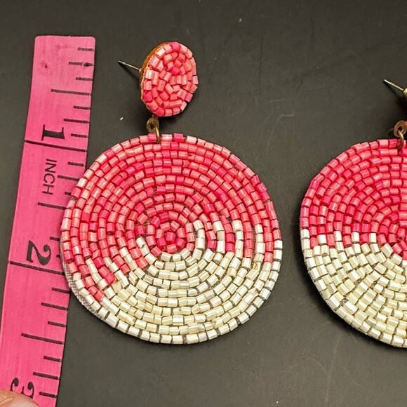 Boho Beaded Double Round Disc Drop Big Statement Stud Earring Costume Jewelry - Picture 4 of 6